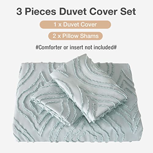 Lekesky Duvet Cover Queen Size, Teal Blue Tufted Queen 3Pc Ultra Soft Microfiber Breathable Shabby Chic Bedding Sets With Zipper Ties (No Comforter) #TOP6