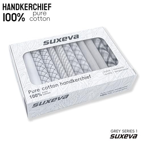 Image of Men's 12pcs 100% Cotton Checkered Handkerchiefs Gift Box, 15.75 Inch Soft Breathable Absorbent Large Pocket Squares