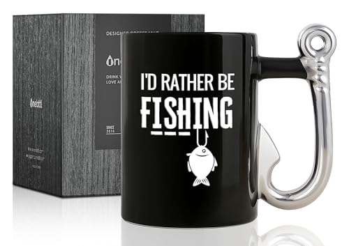 Onebttl Fishing Gifts for Men, Fishing Hook Coffee Mug, 13.5oz/400ml Funny Ceramic Mug for...