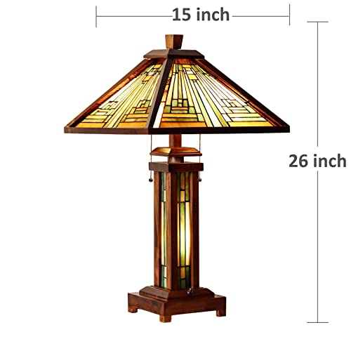 Capulina CL158801TL Tiffany Style Table Lamp 3-Light 15X15X26 Inches Mission Amber Brown Style Wood Base Desk Lamp thumb #4