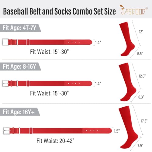 Image of Baseball Socks and Belt for Youth Adult Softball Socks Combo Elastic Waist Belt for Men Kids Boys Girls Women JASGOOD