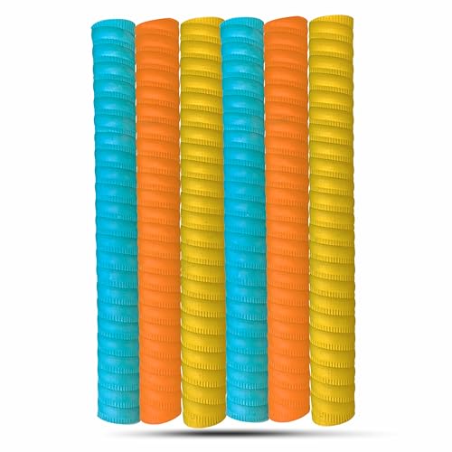 Image of Guru Premium Coil Cricket Bat Grips, 6 Pieces Set of Rubber Grips for Bat (Multicolor)