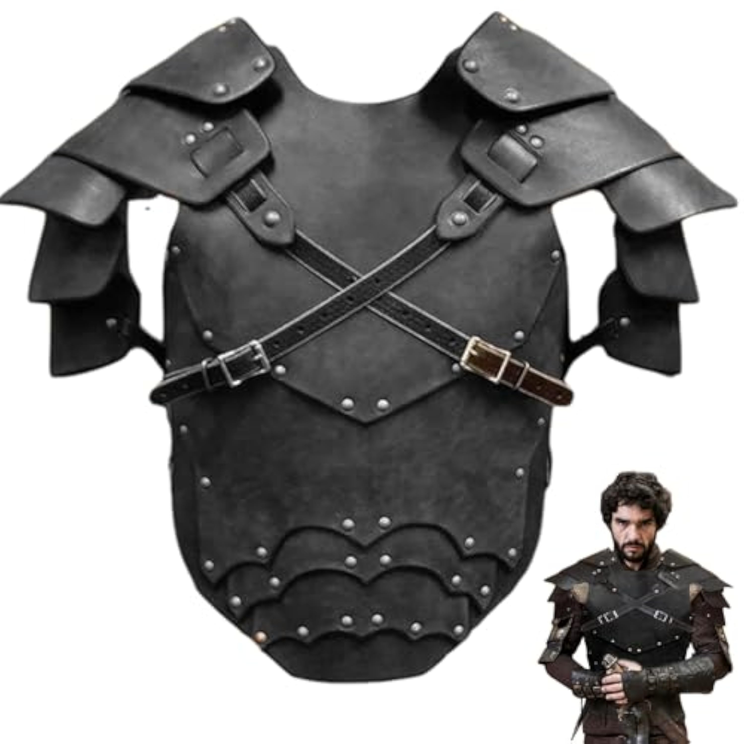 Armadura de Caballero, Armadura de Pecho Vikingo de Cuero PU, armaduras Samurai Medievales Ajustables, Disfraz de Soldado Romano para Adultos