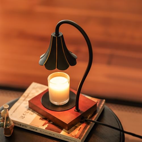 Candle Warmer Lamp with Timer & Stepless Dimmable, Electric Warmer Lamp for Jar Candles, Mid Century Modern Black Wax Melt with 2 Bulbs, Retro Decor House Warming Birthday Gifts - image 1