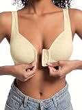 EssElegance Pack Front Closure Bras for Women Full Coverage Lace Wireless Bralettes, Soft Breathable Support Everyday Bras Khaki
