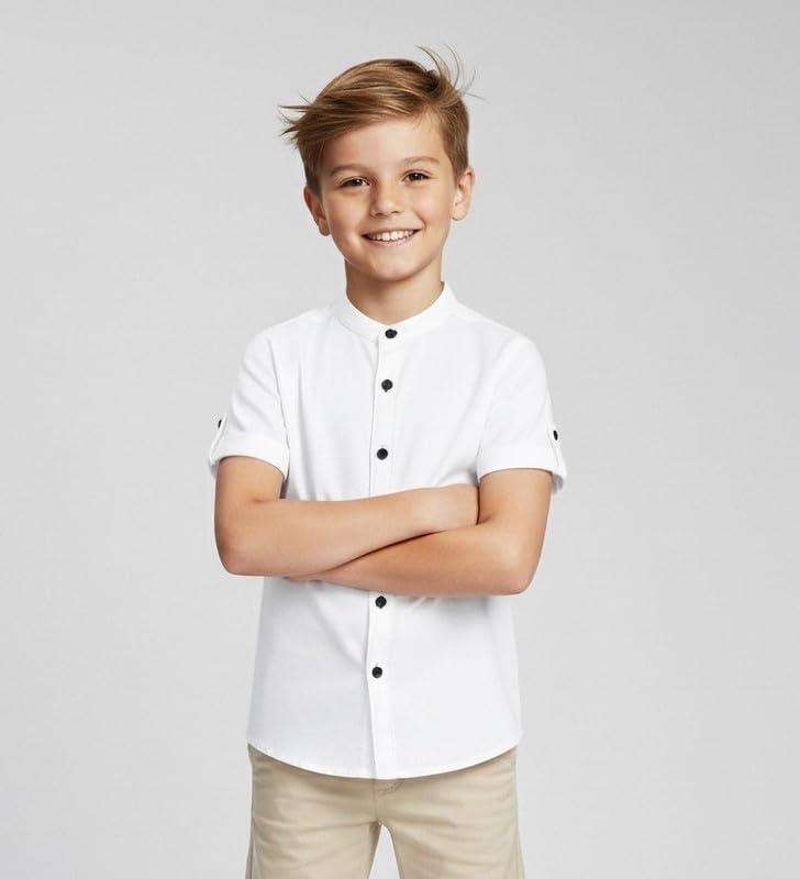 Image of Elegant Boys Shirt in Solid Pattern with Long Sleeves - Soft Fabric Ideal for Kids' School & Outings
