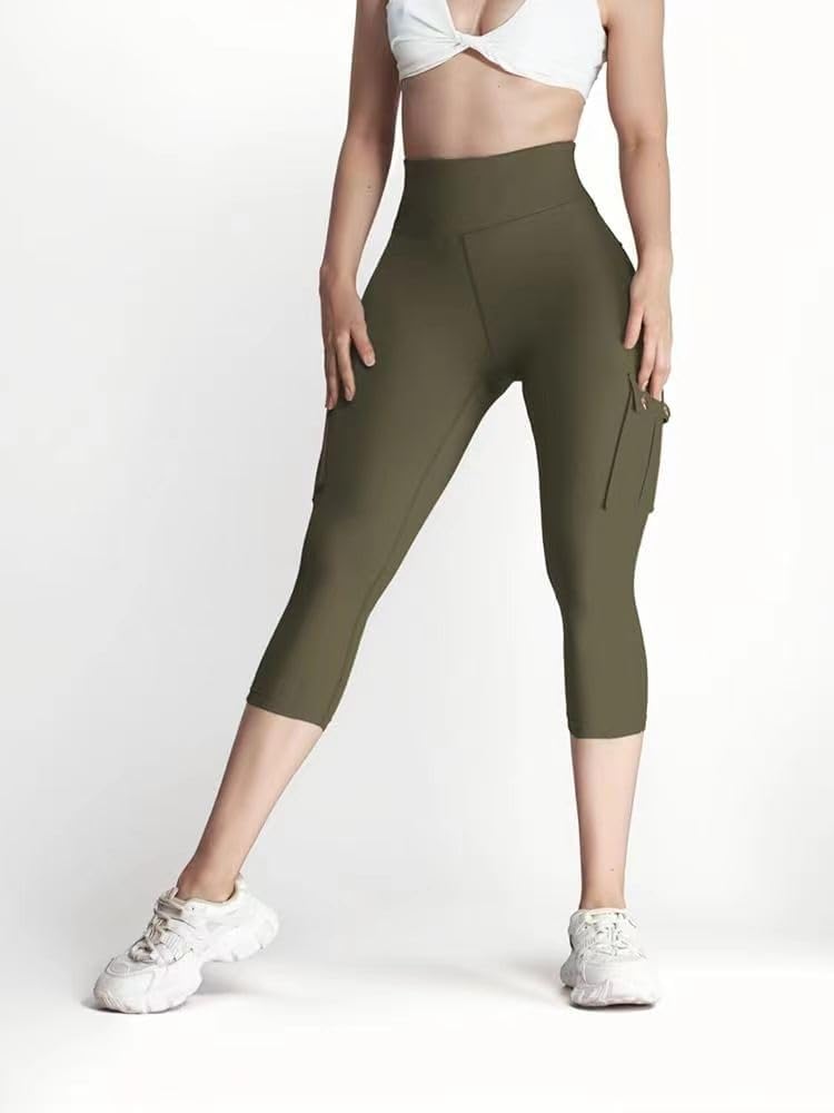 Legginsy cargo Capri z kieszeniami dla kobiet, wysoka talia, kontrola brzucha, marszczenie pośladków, podnoszenie, trening, spodnie do biegania, legginsy modelujące dla kobiet