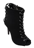 Bonnibel Cleo-4 Women's peep toe lace up & back zip closure high heel stiletto sandals Black 7