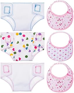 FRIUSATE 6 Pcs 1:12 Scale Doll Clothes Accessories Baby Doll Nappies and Doll Bibs Set Baby Doll AccessoriesSet For 14-18 Inch Doll Girls