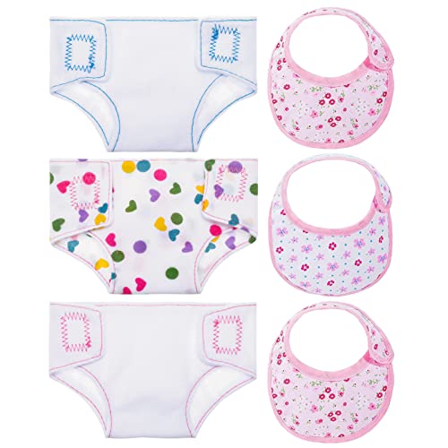 FRIUSATE 6 Pcs 1:12 Scale Doll Clothes Accessories Baby Doll Nappies and Doll Bibs Set Baby Doll Accessories Set For 14-18 Inch Doll Girls