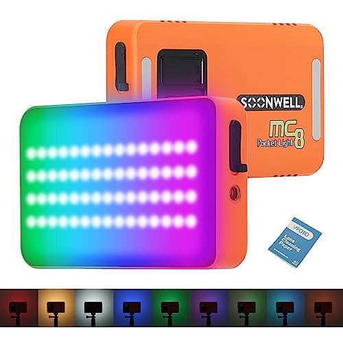 SOONWELL MC8 Luce Video RGBWW LED, Dimmerabile 2600K-6000K Luce a Pannello Portatile, Ricaricabile 5000mAh Pocket Photography Light per Vlogging YouTube Fotografia