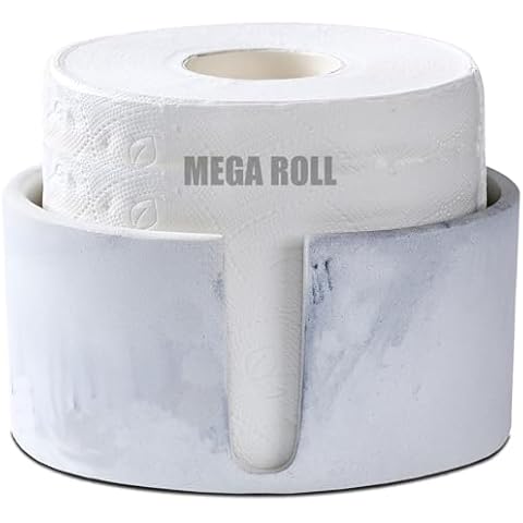 Natural White Marble Textures Toilet Paper Holder Stand for Bathroom Countertop or Floating Shelves,Toilet Top Decorative Roll Organizer Mega Roll 5.5 Inches or Less, Free Standing Mega Roll Storage Cover