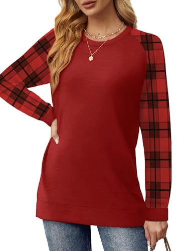Image of Saloogoe Tunic Sweatshirts for Women Crewneck Lightweight Sweaters Raglan Long Sleeve Shirts Fall Fashion Tops 2026