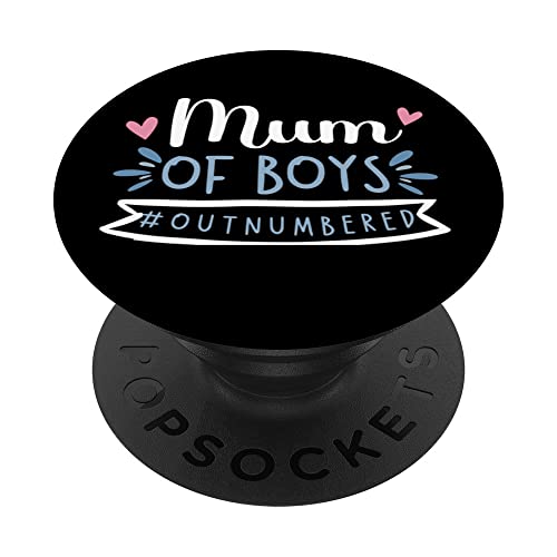 Mum Of Boys Outnumbered Funny Mother's Day Mummy Of Boys PopSockets Swappable PopGrip, Black