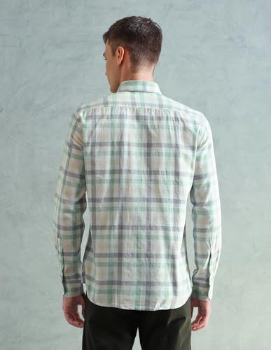 Image of Arrow Sport Men Slim fit Cotton Checked Long Sleeves Spread Collar Shirt