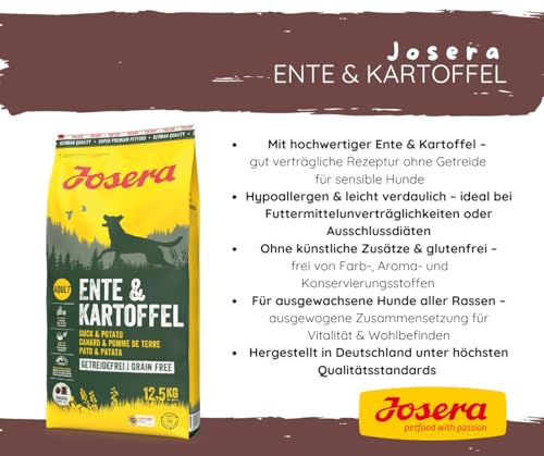 Josera - Hundefutter - Josera Exclusive Ente & Kartoffel - Getreidefreies Trockenfutter - 12,5 KG + Goodie Hai