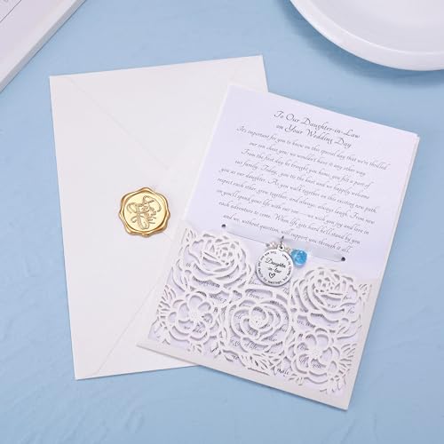 Image of MIXJOY Something Blue Gift for Bride, Wedding Day Bridal Blue Pearl Angel Wings Bouquet Garter Charm for Bride to Be