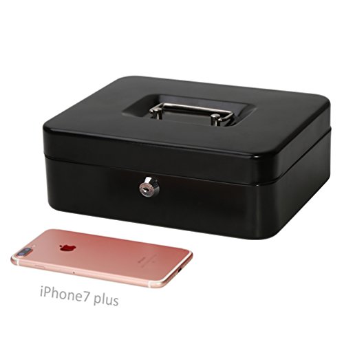 Metal Cash Box With Money Tray, Decaller Money Box With Key Lock For Security, Black, 9 4/5" X 7 4/5" X 3 1/2" #TOP7