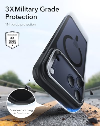 Image of ESR for iPhone 17 Pro Max Case with Stash Stand, Camera Control Cover Compatible with MagSafe, Military-Grade Drop Protection Magnetic Phone Case, Scratch-Resistant Back Cover,Frosted Black