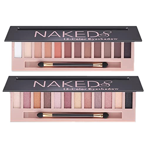 BOLOPER 2 Pack 12 Colors Makeup Nude Colors Eyeshadow Palette Natural Nude Matte Shimmer Glitter Pigment Eye Shadow Pallete Set Waterproof Smokey Professional Beauty Makeup Kit (2 PCS)