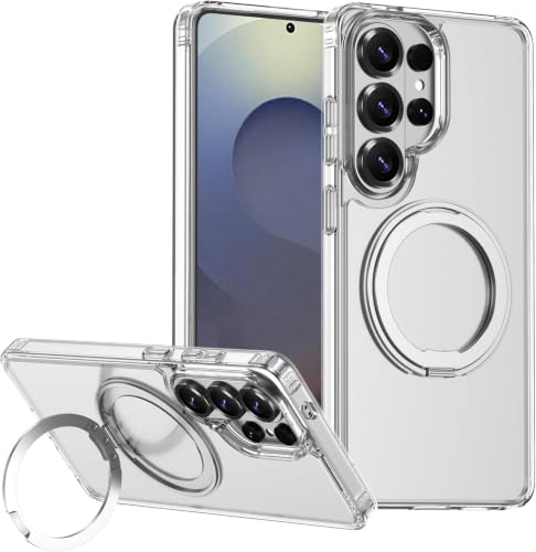 Image of EGOTUDE for Samsung Galaxy S26 Ultra Case | Clear Hard Back Cover with 360 Magnetic Rotate Stand