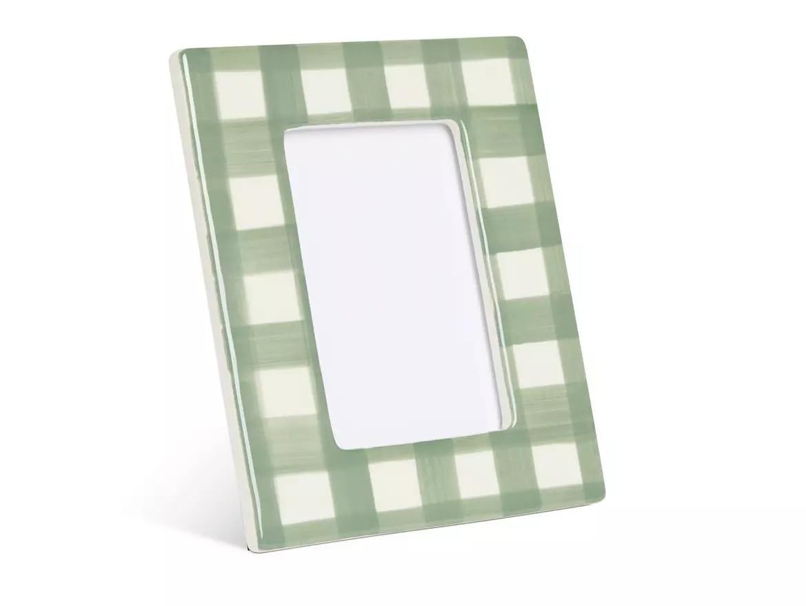 Aidni Green Gingham Ceramic Photo Frame 4X6 Inch – Decorative Earthenware Picture Frame, Freestanding Tabletop Frame For Home Décor