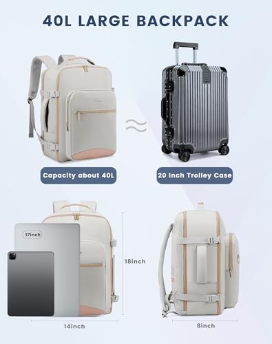 Miniatura 3 de Lovevook Mochila De Viaje, Impermeable 40l Mochilas Maletas Cabin Avion Para Easyjet Ryanair, Bolsa De Viaje Mujer Equipaje De Mano Computadora Portátil 17 Pulgadas Gris