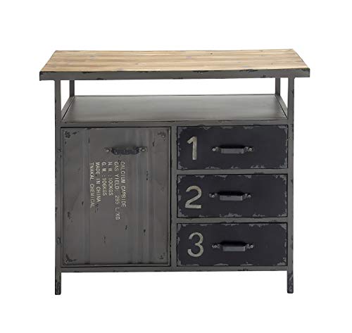 Deco 79 Metal Rectangle Cabinet With Numbers And Text Typography, 36" X 17" X 32", Gray #TOP2