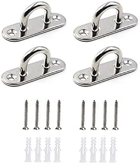 HOMPER 4Pcs M6 304 Stainless Steel Oblong Pad Eye Plate, Marine Hardware Staple Hook Loop With 12 Screws and Plastic Plugs
