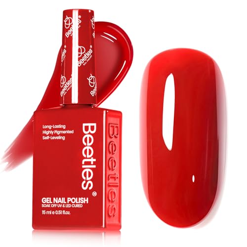 Beetles Red Gel Nail Polish, 15ml Christmas Red Color Soak Off UV LED Gel Polish, Winter Nail Art Design Daring Grace Manicure Salon DIY Home Colorful Bottle Gifts for Women