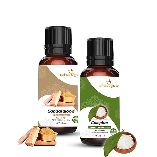 Image of Pure Combo Of 2 Essential oil For Hair & Skin Natural Therapeutic Grade & Undiluted Oil 15ML (sandalwood-Camphor)