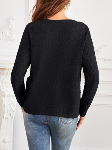 Image of Women's Casual Cardigan Sweaters Open Front Long Sleeve Button Down Crew Neck Knit Jackets with Pockets