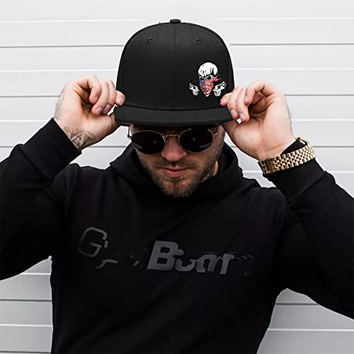 Skull Hat Snapback Hats For Men Flat Bill Hats For Men Women American Flag Skeleton Hand Black Hats Men Bone Fitted Baseball Hats Fingers Cap Adjustable Snap Back Teen Hats For Boys #TOP4