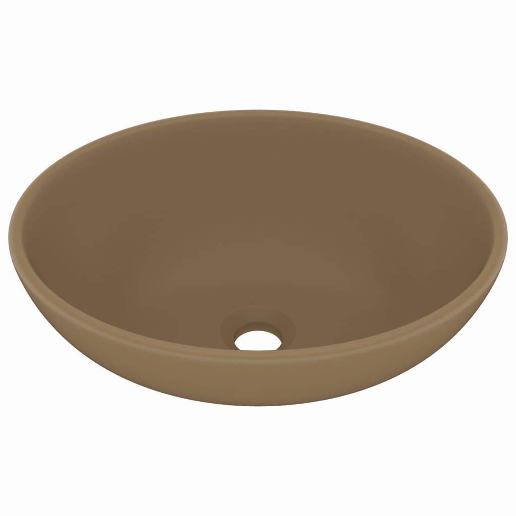 vidaXL Lavandino Lusso Lavello per Bagno Lavabo per Toilette Sanitari Prodotti per Bagno Vaschetta Ovale Crema Opaco 40x33 cm in Ceramica