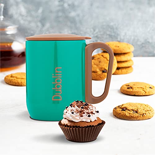 Image of DUBBLIN Polo Stainless Steel Unbreakable Tea Coffee Mug Double Wall with Handle and Lid, Wide Mouth Mug Keeps Beverages Hot & Cold 220 ML Green