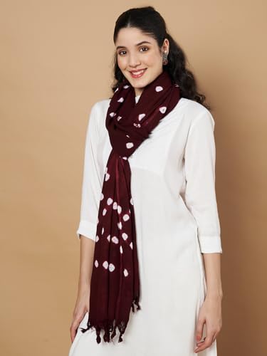 Image of Women's Cotton Rayon Bandhani Print Dupatta with Tassels 2.25 Meters | Women's cotton printed dupatta with tassels.