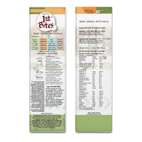 Image of Pristine 1st BITES Baby Cereal 300g | Baby Food (10-24 Months) Stage-3, Organic Wheat, Spinach & Carrot Powder | Infant Food