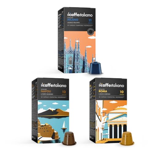 Il caffè Italiano Capsules Compatibles Nespresso Kit Dégustation 90 pcs | Tour D’italie variées Intensités | Made In Italy | Frhome