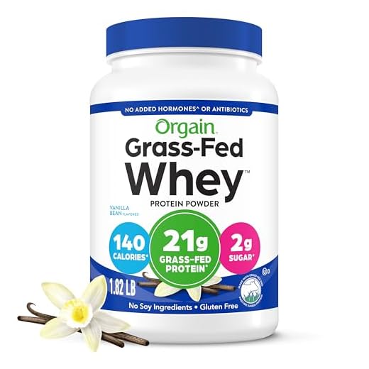 Orgain Whey Protein Powder, Vanilla Bean, 21g Grass Fed Dairy Protein, 5g BCAAs, 3g Prebiotic Fiber, 2g Sugar, No Added Hormones, Gluten Free, Kosher, for Shakes & Smoothies, 1.82 lb