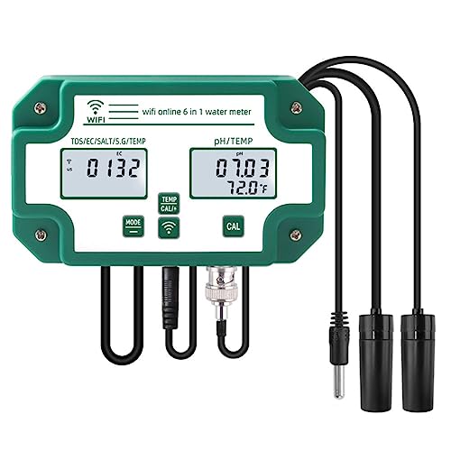 Tester di qualità dell'acqua, 6 in 1, misuratore di temperatura pH EC TDS Salt S.G, con controllo app e WiFi, per piscine e acqua potabile