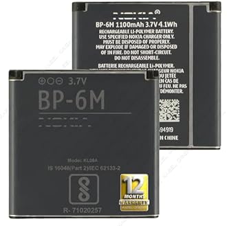 BP-6M Genuine Replacement for Nokia 6233 6280 6288 9300 N73 N93 3250 9300 9300i - 1100mAh - with 12 Months Warranty* (Black)
