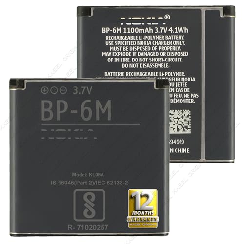 BP-6M Genuine Replacement for Nokia 6233 6280 6288 9300 N73 N93 3250 9300 9300i - 1100mAh - with 12 Months Warranty* (Black)