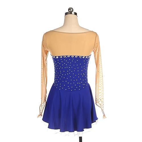 Vestido de patinação artística, mangas elegantes com painéis de strass na ponta dos dedos Competição