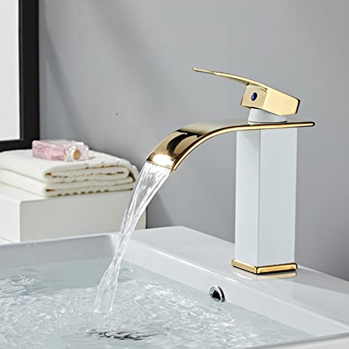 Robinet de lavabo cascade en acier inoxydable pour eau chaude et froide, or court