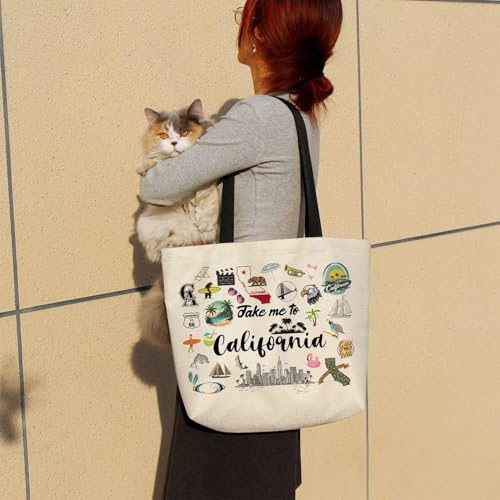 Take Me To California Tote Bag Reusable Grocery Bags Aesthetic Shopping Shoulder Handbag with Interior Pocket Lightweight & Washable Stylish California Travel Present for Women3