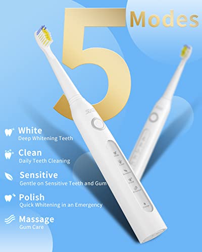 Seago Rechargeable Ultrasonic Toothbrush, Electric Toothbrushes Adults with 8 Brush Heads, Once Full Charge Lasts for 30 Days, Electric Toothbrush with Timer,White - Image 2