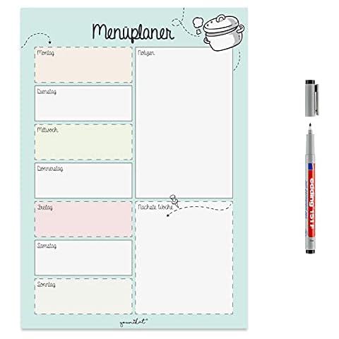 Menüplaner in DIN A4 I Whiteboard Essensplaner für die ganze Woche I abwischbar I türkis I mit magnetischer Rückseite I dv_524 Cover