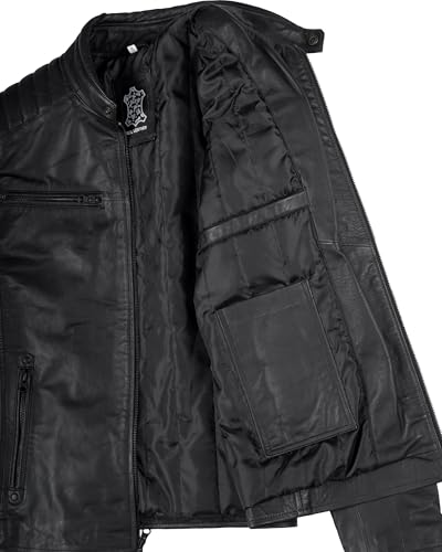 Image of fjackets Cafe Racer Mens Leather Jacket - 100% Real Lambskin Leather Jacket Men Moto Style Outerwear