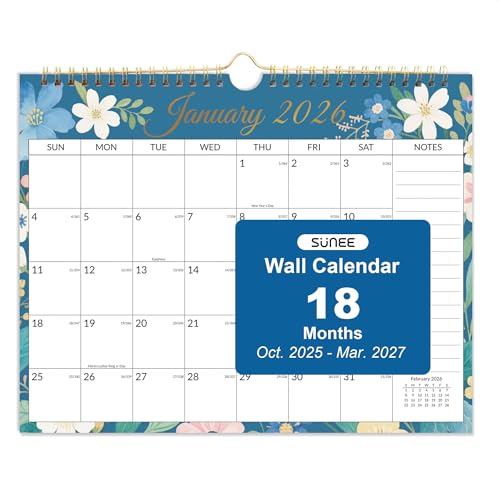SUNEE 2026 Calendar- 18 Months Wall Calendar Oct. 2025 - Mar. 2027, 14.5