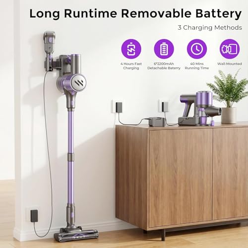 Image of Cordless Vacuum Cleaner,Vacuum Cleaner for Home with Brushless Motor,Lightweight Stick Vacuum with Self-Standing and Touch Screen,Hardwood Floor Vacuum for Pet Hair,Carpets,Tile(Wisteria Purple)
